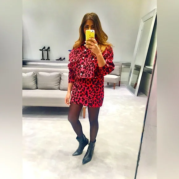 TOPSHOP Red Denim Leopard Set - Picture 8 of 9